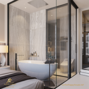 Thiết kế phòng tắm hiện đại với chất liệu đá vân tự nhiên